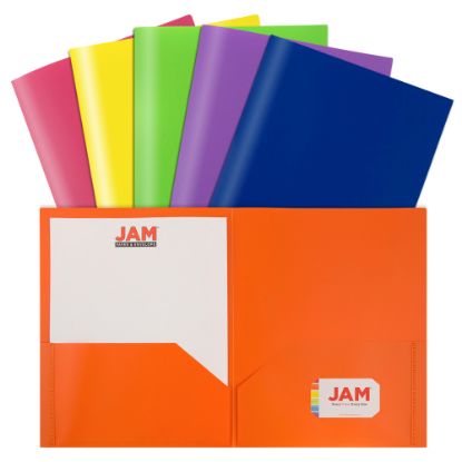 Picture of JAM Paper POP Plastic 2-Pocket School Folders, 9-1/2in x 11-1/2in, Assorted Primary, Pack Of 6 Folders