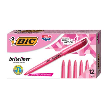 Picture of BIC Brite Liner Highlighters, Chisel Tip, Pink Box Of 12