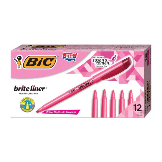 Picture of BIC Brite Liner Highlighters, Chisel Tip, Pink Box Of 12