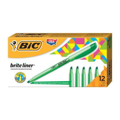 Picture of BIC Brite Liner Highlighters, Pocket Style, Chisel Tip, Green, Box Of 12