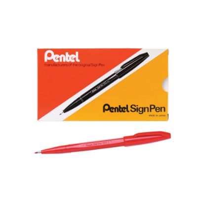 Picture of Pentel Sign Pens, Fine Point, 2.0 mm, Red Barrel, Red Ink, Pack Of 12 Pens