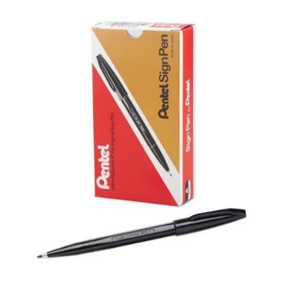 Picture of Pentel Sign Pens, Fine Point, 2.0 mm, Black Barrel, Black Ink, Pack Of 12 Pens