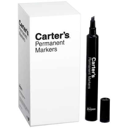 Picture of Avery Carters Permanent Markers, Chisel Tip, Large Desk-Style Size, Black, Box Of 12