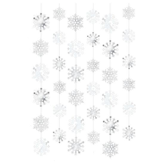 Picture of Amscan Christmas Snowflake String Decorations, 84in x 5in, Silver, Pack Of 24 Decorations