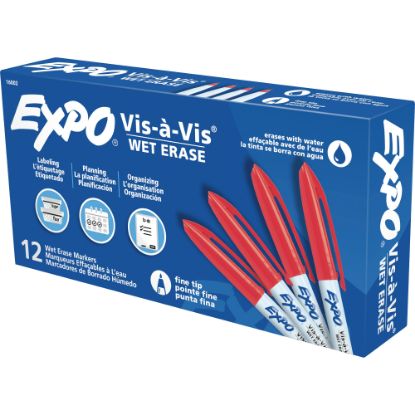 Picture of EXPO Vis-A-Vis Wet-Erase Fine-Tip Markers, Red, Box Of 12