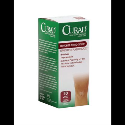 Picture of CURAD Sterile Medi-Strips Reinforced Wound Closures, 1/4in x 3in, White, 3 Per Pack, Box Of 50 Packs