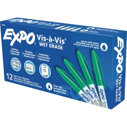 Picture of EXPO Vis-A-Vis Wet-Erase Fine-Tip Markers, Green, Box Of 12