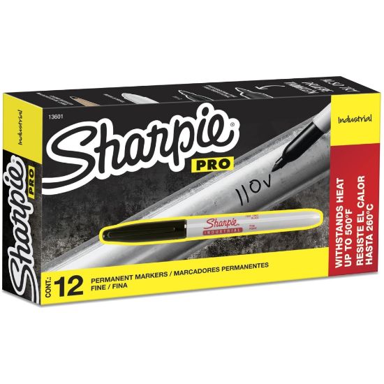 Picture of Sharpie Industrial Permanent Markers, Fine Point, Black, Pack Of 12