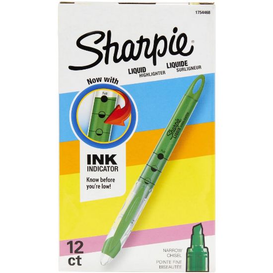 Picture of Sharpie Liquid Highlighters, Chisel Tip, Fluorescent Green, Box of 12