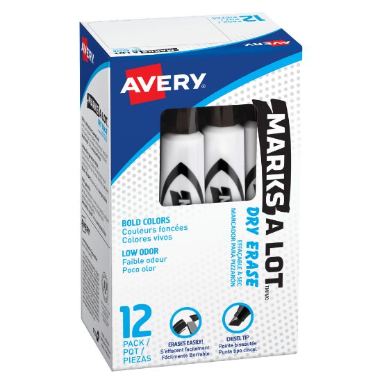 Picture of Avery Marks A Lot Dry-Erase Markers, Chisel Point, Black, Pack Of 12 Markers