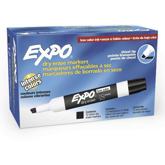 Picture of EXPO Low-Odor Dry-Erase Markers, Chisel Tip, Black, Pack Of 12