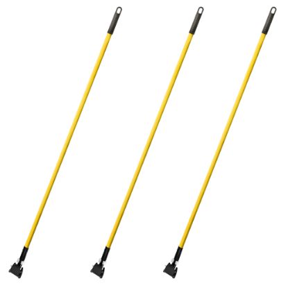 Picture of Alpine Fiberglass Dust Mop Handles, 60in, Black/Yellow, Pack of 3 Handles