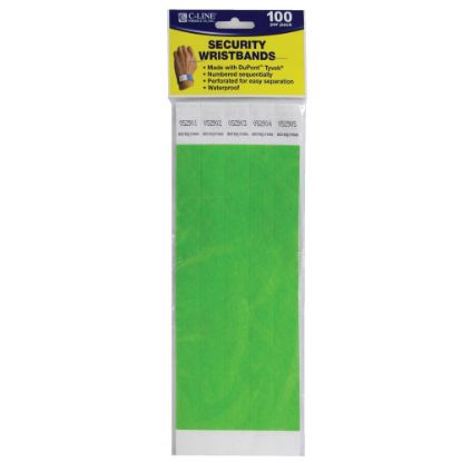 Picture of C-Line DuPont Tyvek Security Wristbands, 3/4in x 10in, Green, 100 Wristbands Per Pack, Set Of 2 Packs