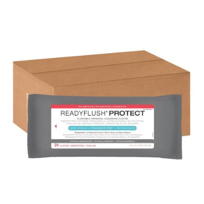 Picture of ReadyFlush Flushable Wipes, Unscented, 8in x 12in, White, 24 Wipes Per Pack, Case Of 24 Packs