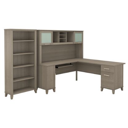 Picture of Bush Furniture Somerset L Shaped Desk With Hutch And 5 Shelf Bookcase, 72inW, Ash Gray, Standard Delivery