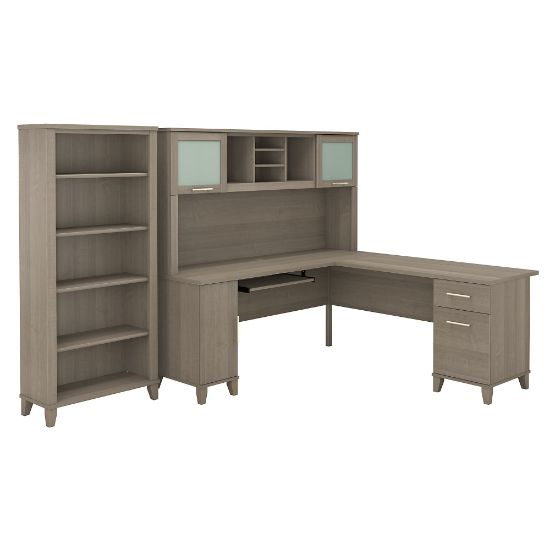 Picture of Bush Furniture Somerset L Shaped Desk With Hutch And 5 Shelf Bookcase, 72inW, Ash Gray, Standard Delivery