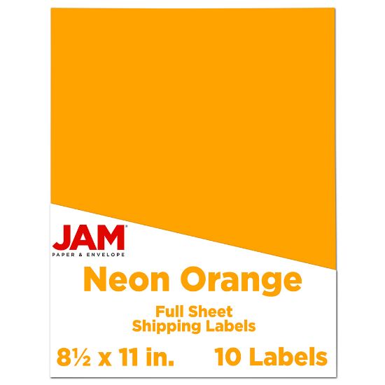 Picture of JAM Paper Full-Page Mailing And Shipping Labels, Rectangle, 8 1/2in x 11in, Neon Orange, Pack Of 10