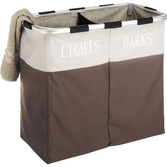 Picture of Whitmor Laundry Sorter - 2 Compartment(s) - 21.3in Height x 12.5in Width24.8in Length - Heavy Duty, Adjustable, Lightweight, Collapsible, Sturdy - Java Brown - Polyester, Mesh, Vinyl, Metal