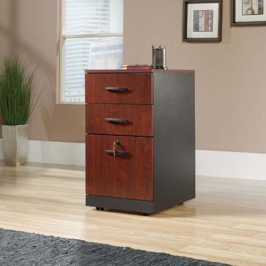 Picture of Sauder Via 19-1/2inD Vertical 3-Drawer Pedestal File Cabinet, Classic Cherry/Soft Black