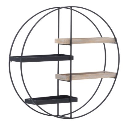 Picture of Linon Abelia Round Wall Shelf With 4 Shelves, 23-1/2inH x 23-1/2inW x 6inD, Graywash/Black