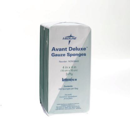 Picture of Medline Avant Deluxe Non-Sterile Gauze Sponges, 3 Ply, 4in x 4in, 200 Sponges Per Pack, Case Of 10 Packs