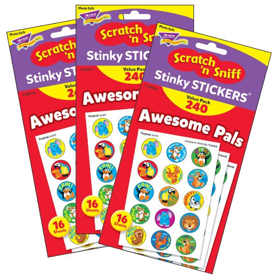 Picture of Trend Stinky Stickers, Awesome Pals, 240 Stickers Per Pack, Set Of 3 Packs