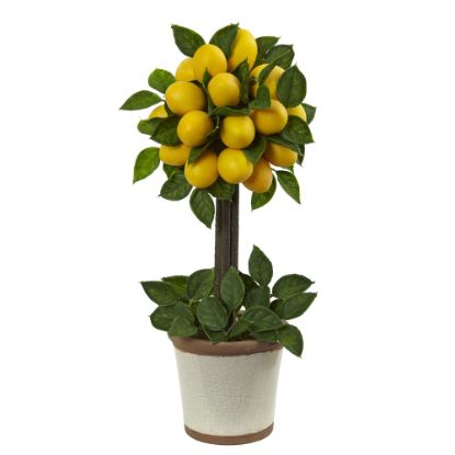 Picture of Nearly Natural Lemon Ball Topiary 18inH Plastic Plant Arrangement With Pot, 18inH x 8-1/2inW x 8-1/2inD, Yellow