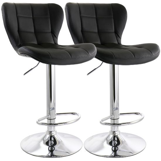 Picture of Elama Adjustable-Height Faux Leather Bar Stools, Black/Chrome, Set Of 2 Stools