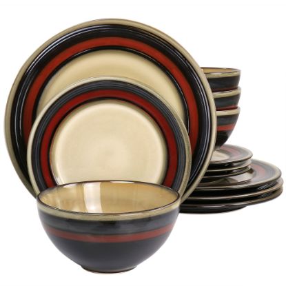 Picture of Gibson Elite Everston 12-Piece Double-Ring Design Dinnerware Set, Red