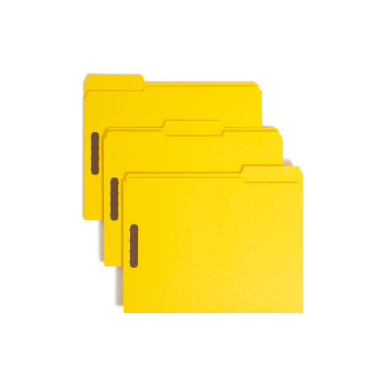 Picture of Smead Color Reinforced Tab Fastener Folders, Letter Size, 1/3 Cut, Yellow, Pack Of 50