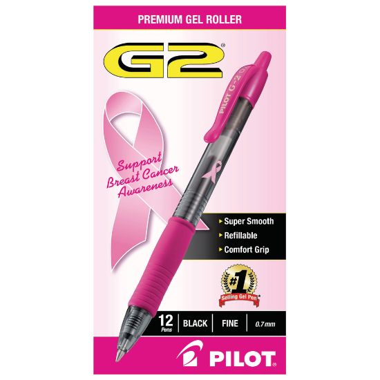 Picture of Pilot G2 Retractable Gel Pens, Fine Point, 0.7 mm, Pink Barrels, Black Ink, Pack Of 12