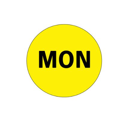 Picture of Tape Logic Permanent Inventory Label Roll, DL6502, Weekday-Style, "MON," 2in Diameter, Yellow, Roll Of 500