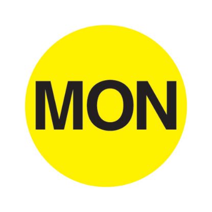 Picture of Tape Logic Permanent Inventory Label Roll, DL6501, Weekday-Style, "MON," 1in Diameter, Yellow, Roll Of 500