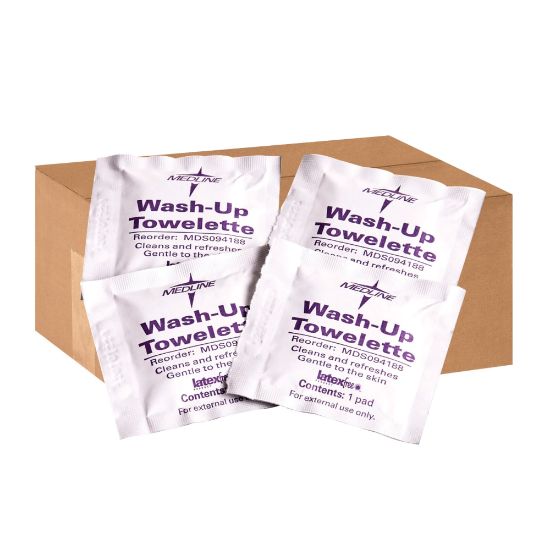 Picture of Medline Wash-Up Cleansing Towelettes, 7 1/2in x 4 1/2in, White, 100 Towelettes Per Box, Case Of 10 Boxes