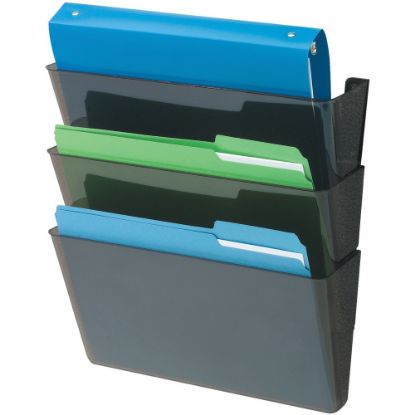 Picture of Deflecto DocuPocket Letter Size Wall Files, 19inH x 13inW x 4inD, 50% Recycled, Black, Pack Of 3 Wall Files