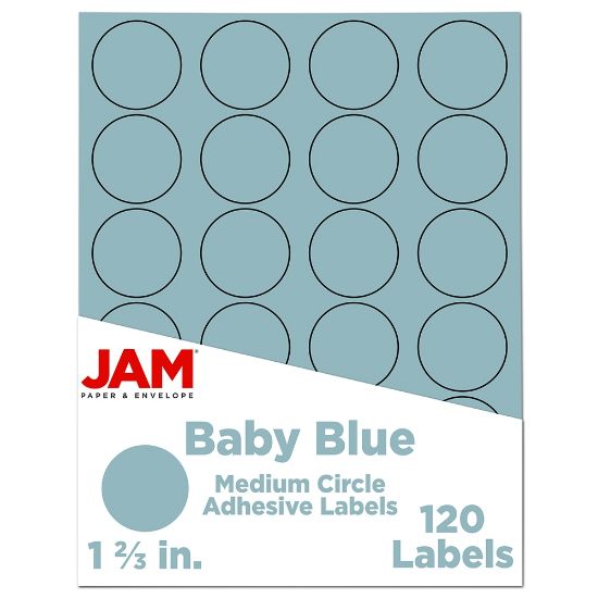 Picture of JAM Paper Circle Labels, 1 2/3in, Baby Blue, 24 Labels Per Sheet, Pack Of 5 Sheets