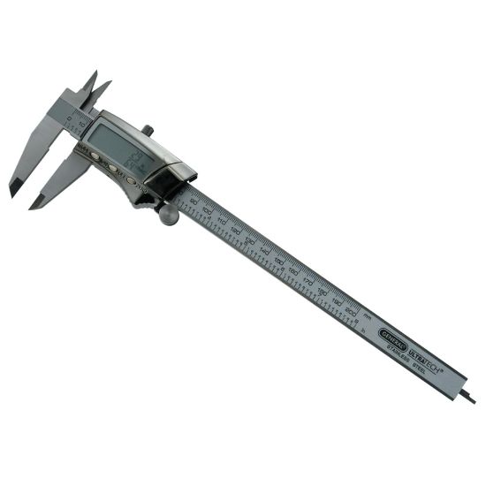 Picture of General Tools Digital/Fraction Electronics Calipers, 0 - 8in, 12 1/4inH x 4 1/4inW x 1 1/4inD, Stainless Steel