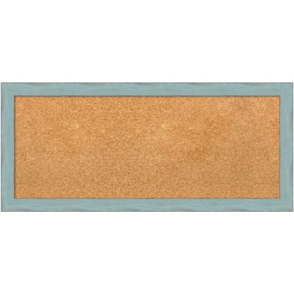 Picture of Amanti Art Cork Bulletin Board, 32in x 14in, Natural, Sky Blue Rustic Wood Frame