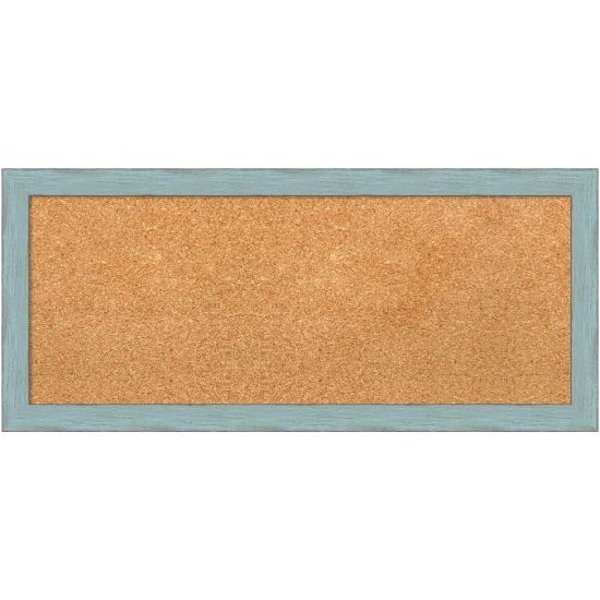 Picture of Amanti Art Cork Bulletin Board, 32in x 14in, Natural, Sky Blue Rustic Wood Frame