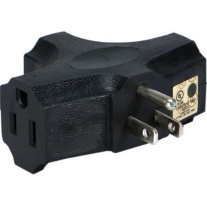 Picture of QVS 3-Outlets Space-Saver Grounded Power Outlet Splitter - 1 x AC Power Plug - 3 x AC Power Receptacle - 125 V AC / 15 A - Black