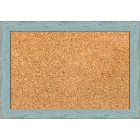 Picture of Amanti Art Cork Bulletin Board, 20in x 14in, Natural, Sky Blue Rustic Wood Frame