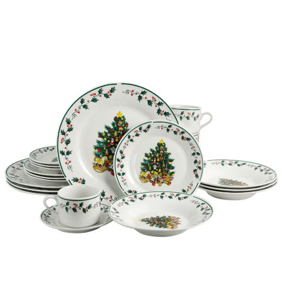 Picture of Gibson Home 20-Piece Ceramic Christmas Tree Dinnerware Set, Green