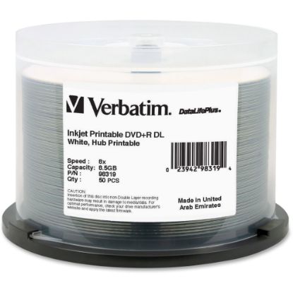 Picture of Verbatim DataLifePlus DVD+R Printable Disc Spindle, White, Pack Of 50