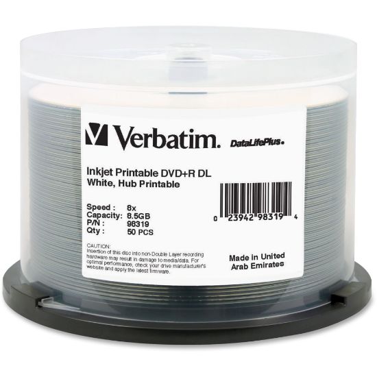 Picture of Verbatim DataLifePlus DVD+R Printable Disc Spindle, White, Pack Of 50