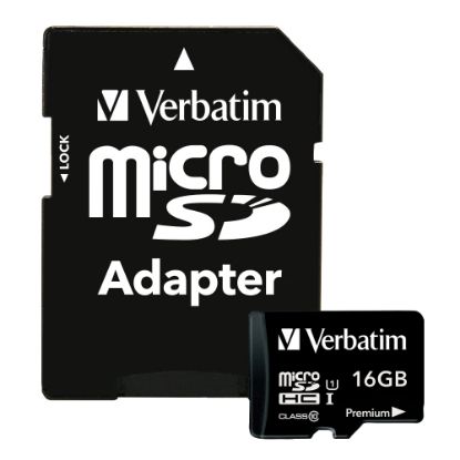 Picture of Verbatim 16GB Premium microSDHC Memory Card with Adapter, UHS-I V10 U1 Class 10 - 16GB