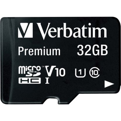 Picture of Verbatim 32GB Premium microSDHC Memory Card with Adapter, UHS-I V10 U1 Class 10 - 32GB