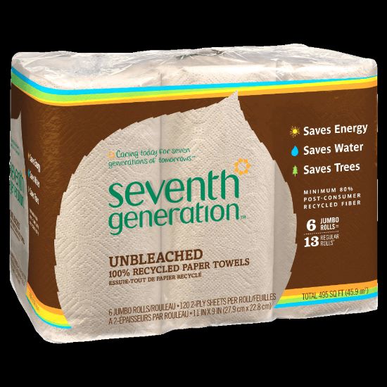 Picture of Seventh Generation 2-Ply Paper Towels, 100% Recycled, Natural, 120 Sheet Per Roll, Pack Of 24 Rolls