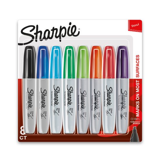 Picture of Sharpie Permanent Markers, Chisel Tip, Assorted Bright Ink Colors, Pack Of 8 Markers