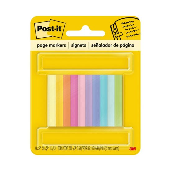 Picture of Post-it Page Markers, .5 in. x 1.75 in., 10 Pads/50 Markers/Pad, Assorted Bright Colors, Back to School Supplies for Students, Page Markers for Textbooks and Notebooks