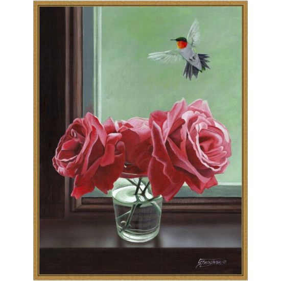 Picture of Amanti Art Window Shopping Rose by Fred Szatkowski Framed Canvas Wall Art Print, 24inH x 18inW, Gold